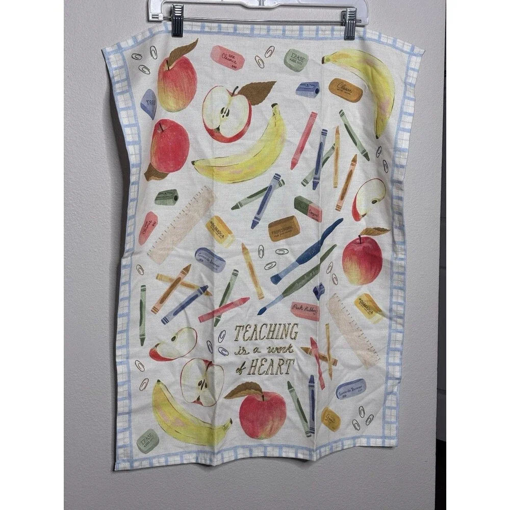 NWT ANTHROPOLOGIE Teaching Is A Work Of Heart Tea DISH TOWEL Dishtowel Teacher